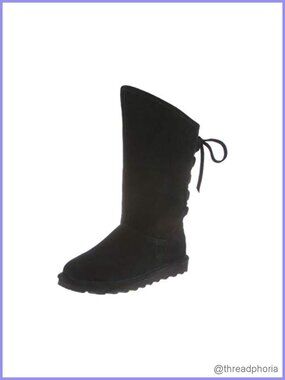 Suede Mid-Calf Winter Boots with Wool Lining & Ghillie Lace Back
